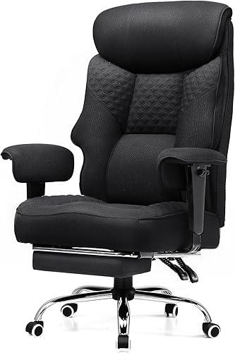 GTRACING Silla de oficina grande y alta de 400LBS, ergonómica, de tela, diseño de lujo con relieve, silla para juegos con reposapiés, apoyabrazos