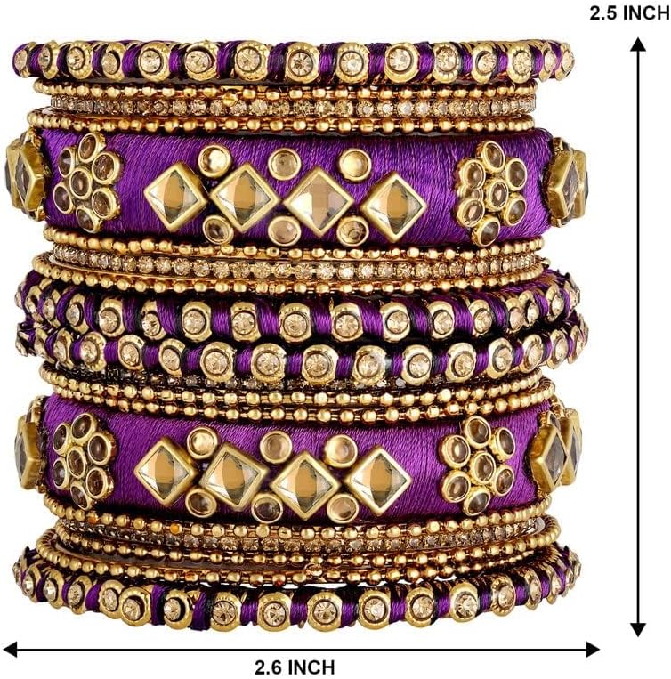 Aheli Ethnic Handmade Silk Thread Faux Stone Studded Bangle Set Bracelet Chudha Indian Wedding Festive Wear Fashion Jewelry Gift for Women Blue - Image 6