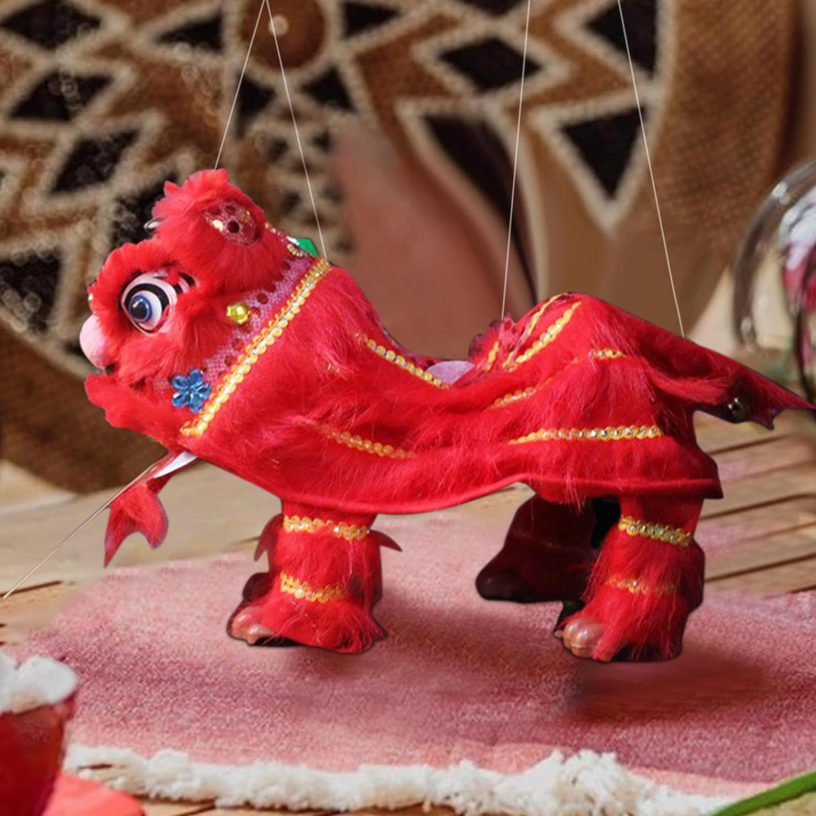 Fadenpuppe Mit Stock, Löwentanz Traditionelle Chinesische Marionette Mit Faden Und Stab, Handgefertigtes Kunsthandwerk Spielzeug Für Feste Heimunterhaltung Kunst, Lokale Theateraufführungen