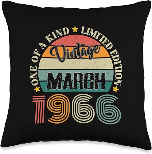 Vintage Birthday Retro Limited Edition Retro Gifts 58 Year Old Vintage March 1966 58th Birthday Retro Throw Pillow, 16x16, Multicolor
