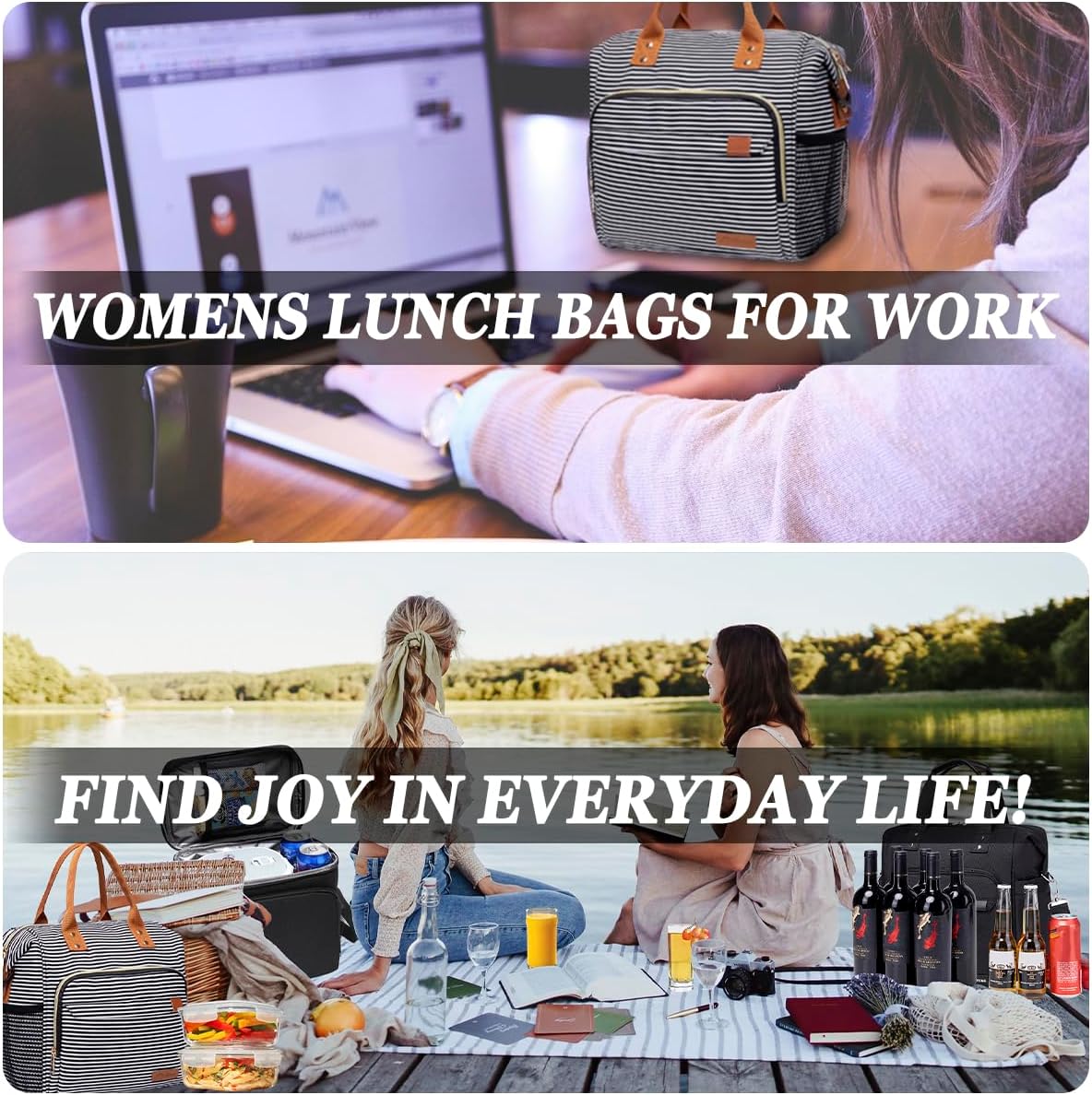 TuErCao Lunch Bag Women Insulated Lunch Box for Work Leakproof Soft Cooler for Picnic Travel Road Trips, Loncheras para Mujer Adult, Stripes - Image 6