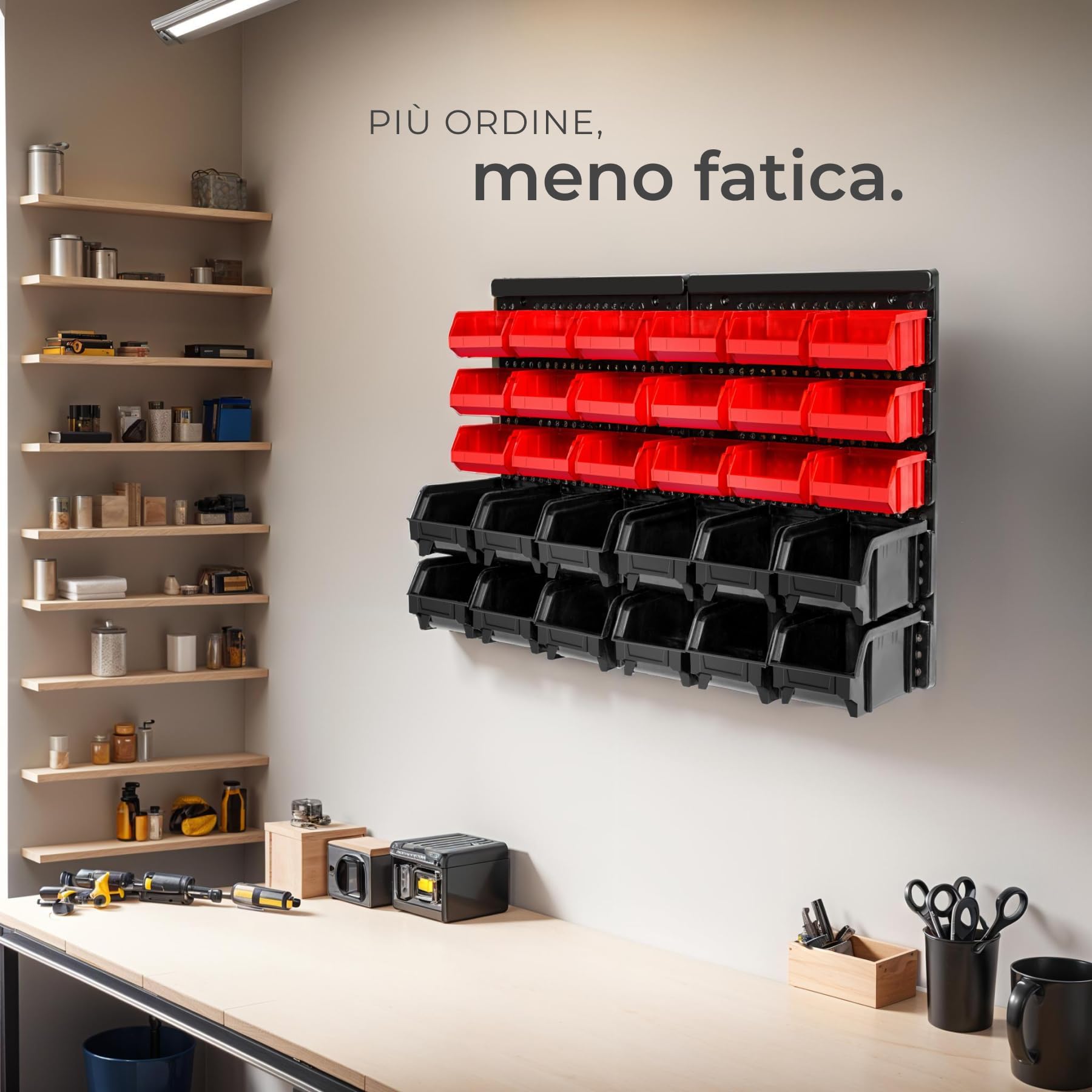 tectake® Portaminuteria, Scaffale da Parete, 30 Cassetti Impilabili, 12 Grandi e 18 Medi, Meccanismo di Apertura Comodo, 64x38x17,5 cm, Cassettiera Officina - Scaffale Singolo
