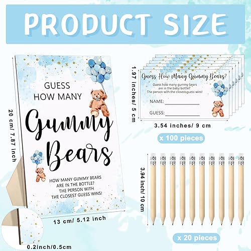 Miniatura 2 de Qilery 122 piezas de juegos de baby shower, 100 tarjetas de adivinanzas, 20 lápices, 1 biberón, 1 letrero de madera para juegos de baby shower,