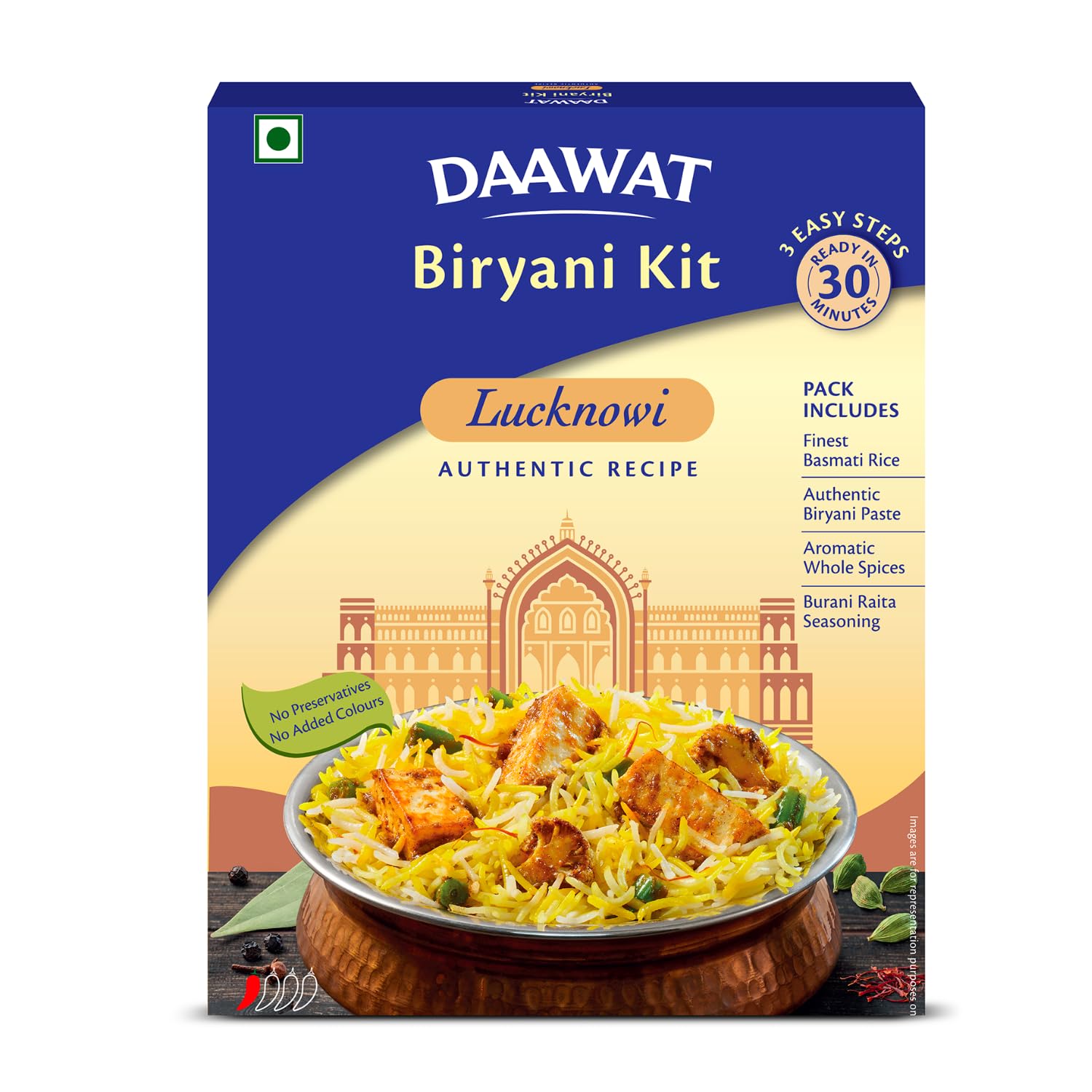 Daawat Biryani Kit Lucknowi | Authentic Recipe | Ready in 30 min | Ready to Cook | 334 gm