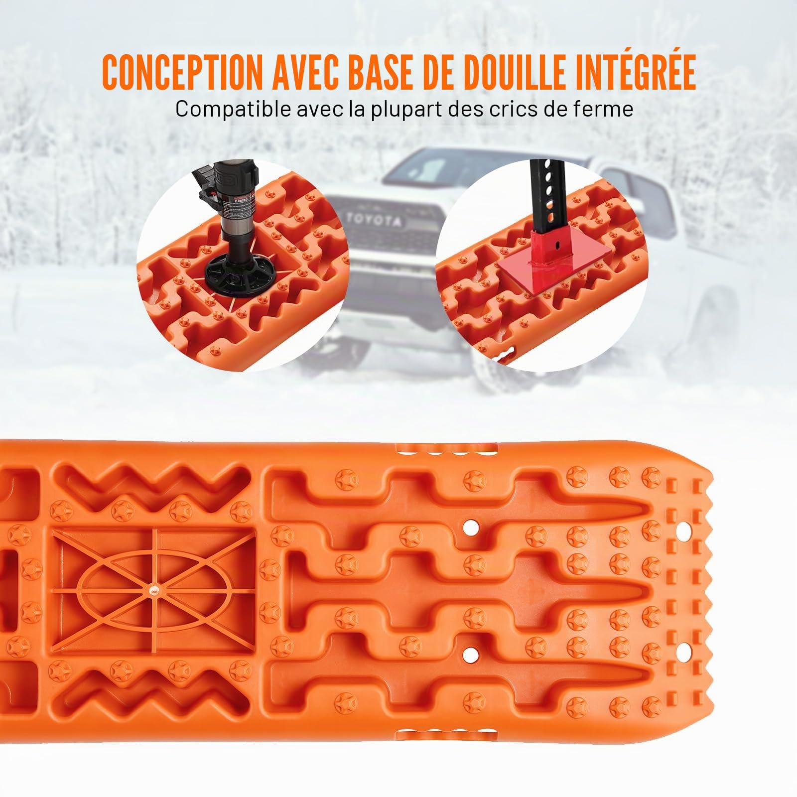 VEVOR Plaque de Désenlisement 10 T avec PP, Tapis de Traction pour Tout-Terrain/Voiture/Pick-up/SUV/Camping-Car, Planche de Récupération de Sable Boue Neige, Sac de Rangement, Long, Orange, 2PCs