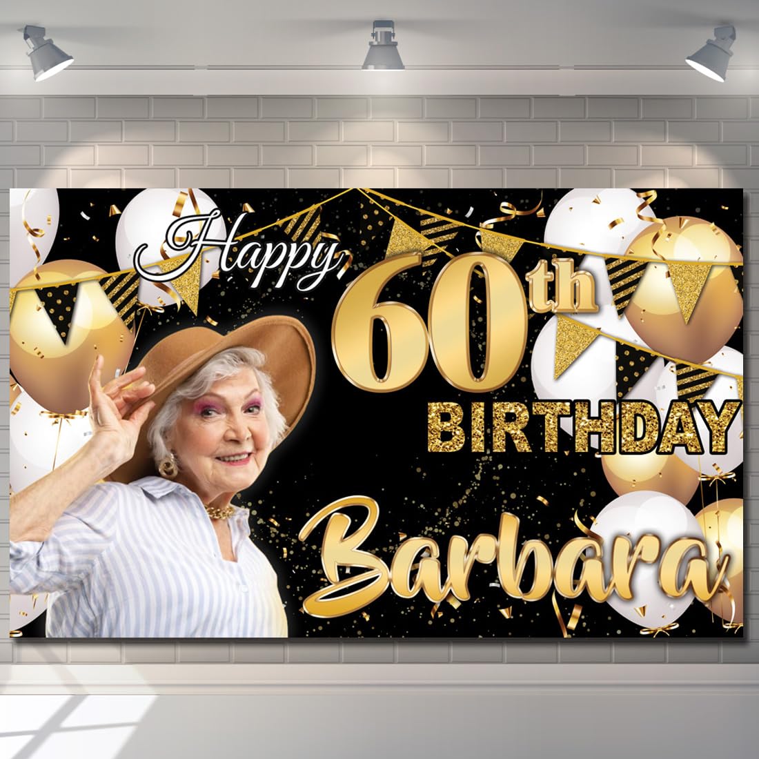 Happy Birthday Backdrop Background Banner Personalised Black and Gold Sign Poster Fabric Glitter Cloth Curtain Party Decorations man woman any name, any age