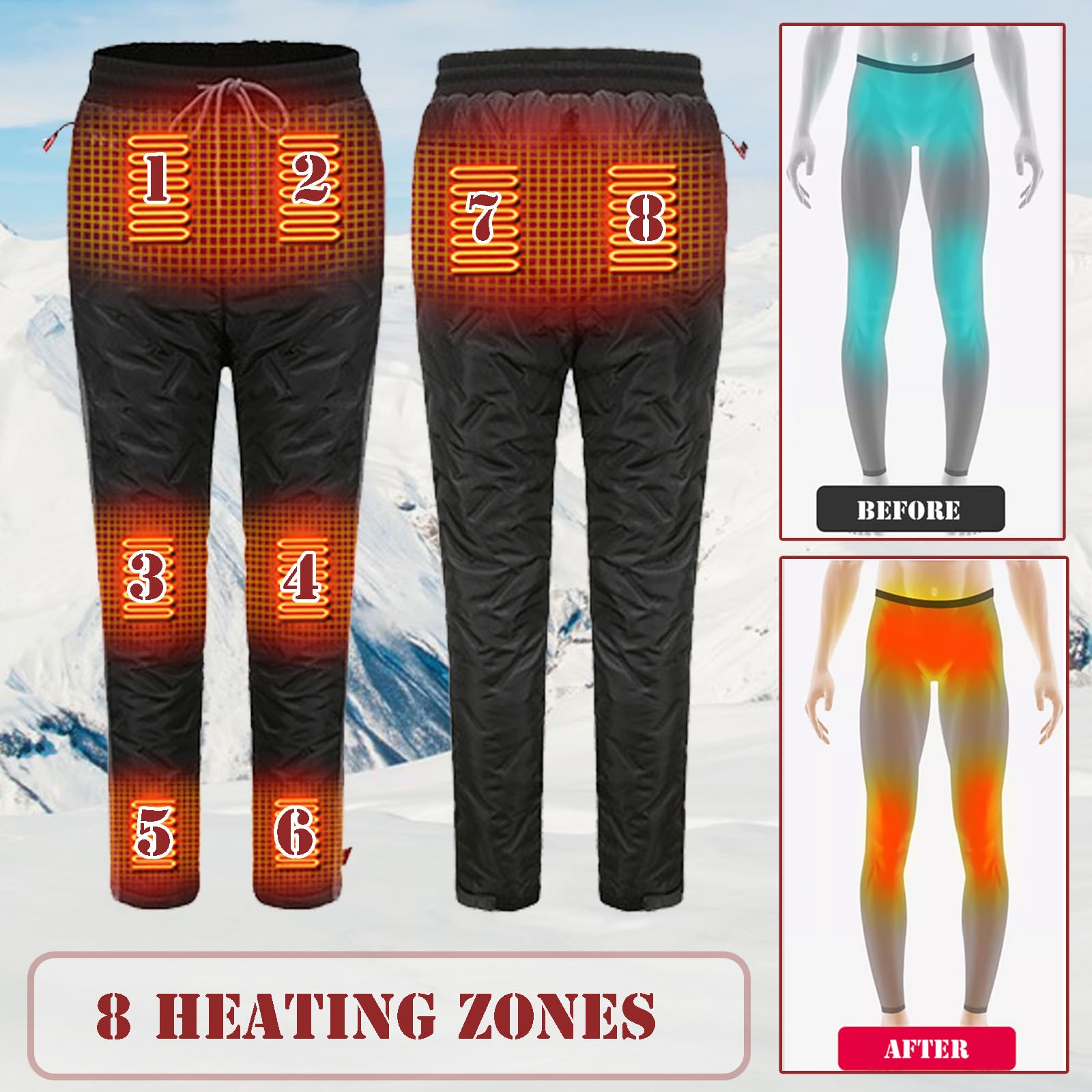 Heated Pants for Women, USB Electric Heating Pants for Outdoor Winter Sports, Winter Warm Trousers, No Battery,L,Black