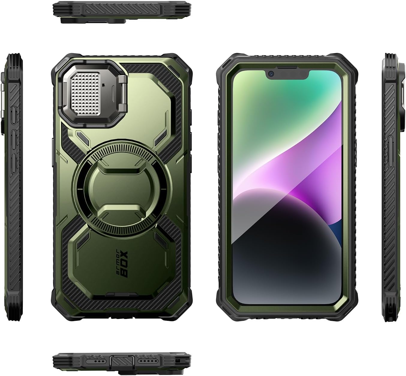 i-Blason for iPhone 16e / iPhone 17e Case MagSafe with Adjustable Camera Cover Stand, Built-in Screen Protector, Full-Body Heavy Duty Military-Grade Protection Rugged Magnetic Phone Case, Green