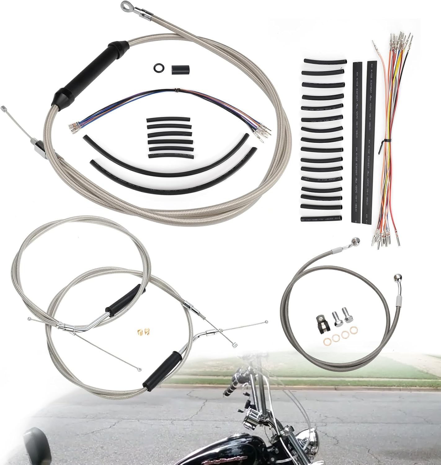 16" Ape Hanger Sportster Cables Kit Handlebar Extended CAN-Bus/Turn Signal Wires/Clutch/Throttle Cables/Brake Line for 2004-2006 Harley Non-ABS Iron XL XLH 883 1200 50 Models(Chrome)