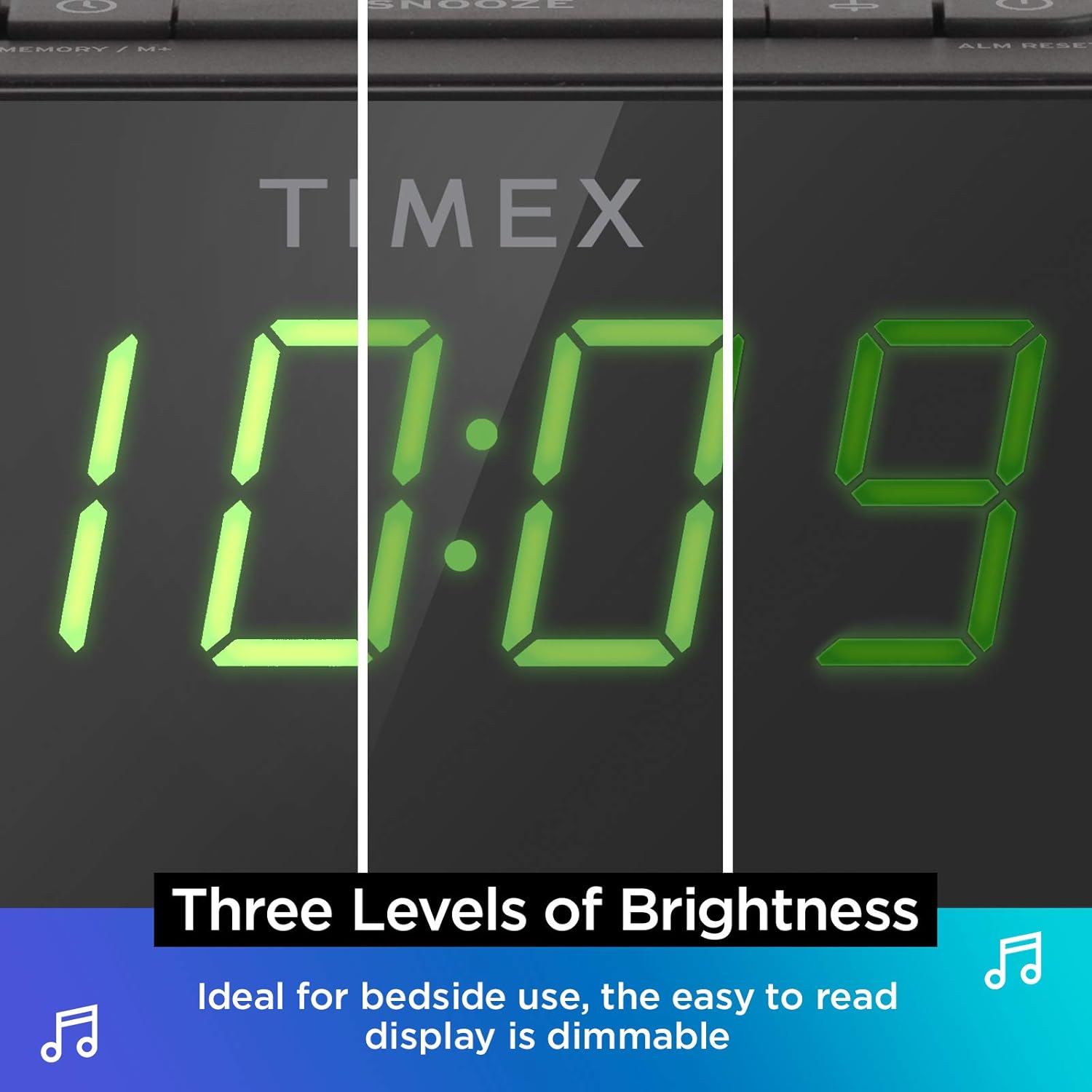 Close-up of Timex TW500 display showing three levels of brightness