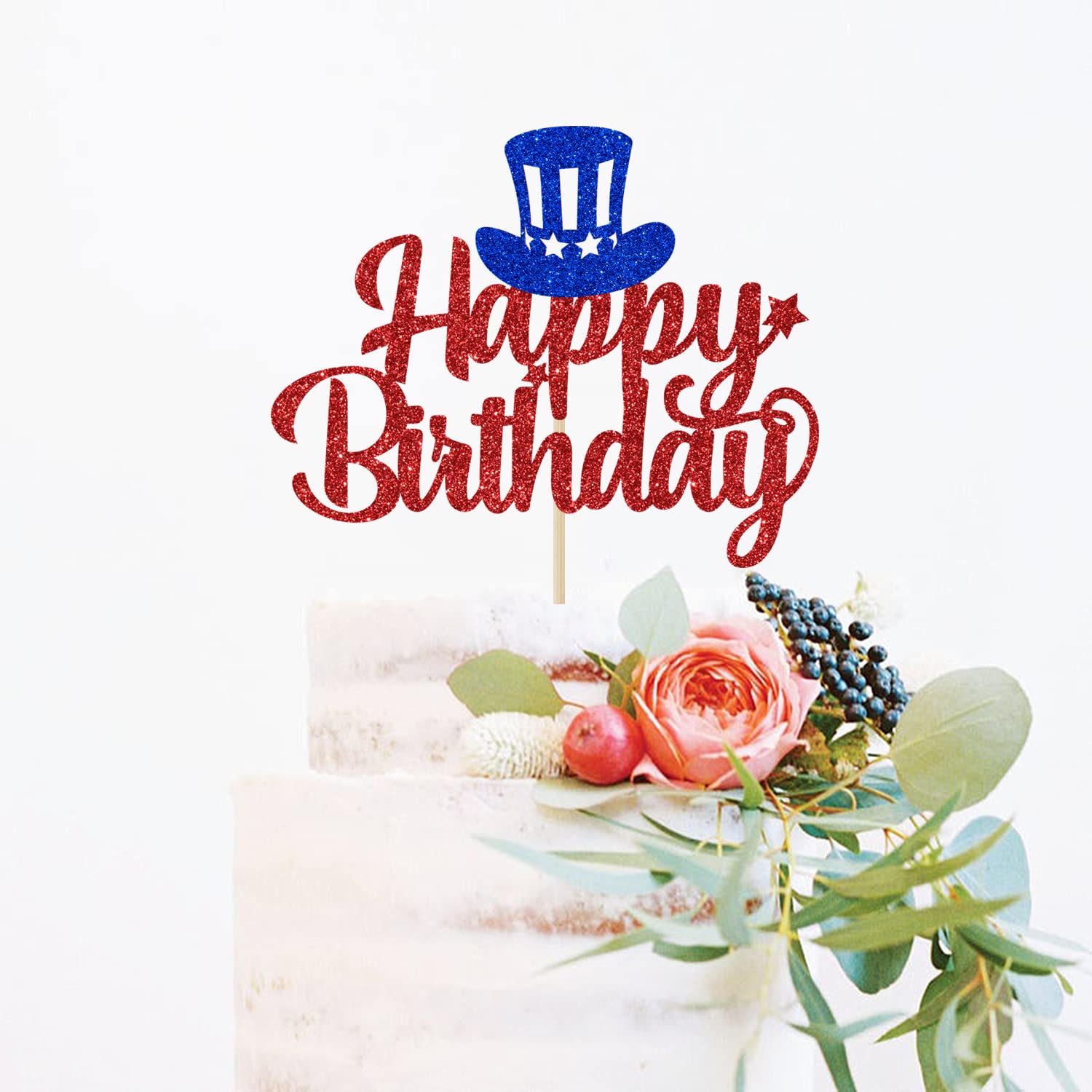 Klionjor 4th Of July & Patriotic Birthday Cake Topper - Blue Red Glitter, For Veterans Day & All Ages