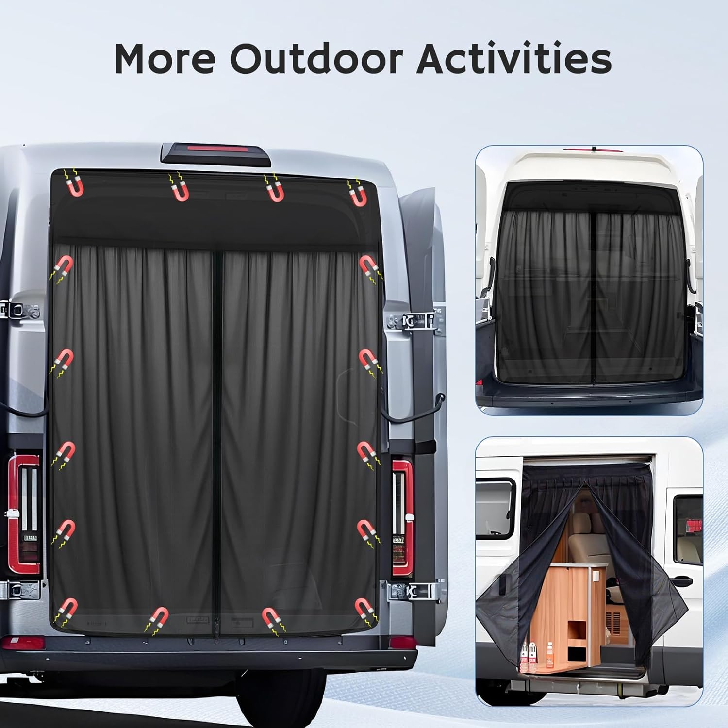 Magnetic Van Bug Screen for Side Doors & Tailgate Included Storage Bag, 70.9'' x 57'', Compatibile with Mercedes Sprinter, Ford Transit, RAM ProMaster, Breathable, Privacy & Ventilation, Easy Install