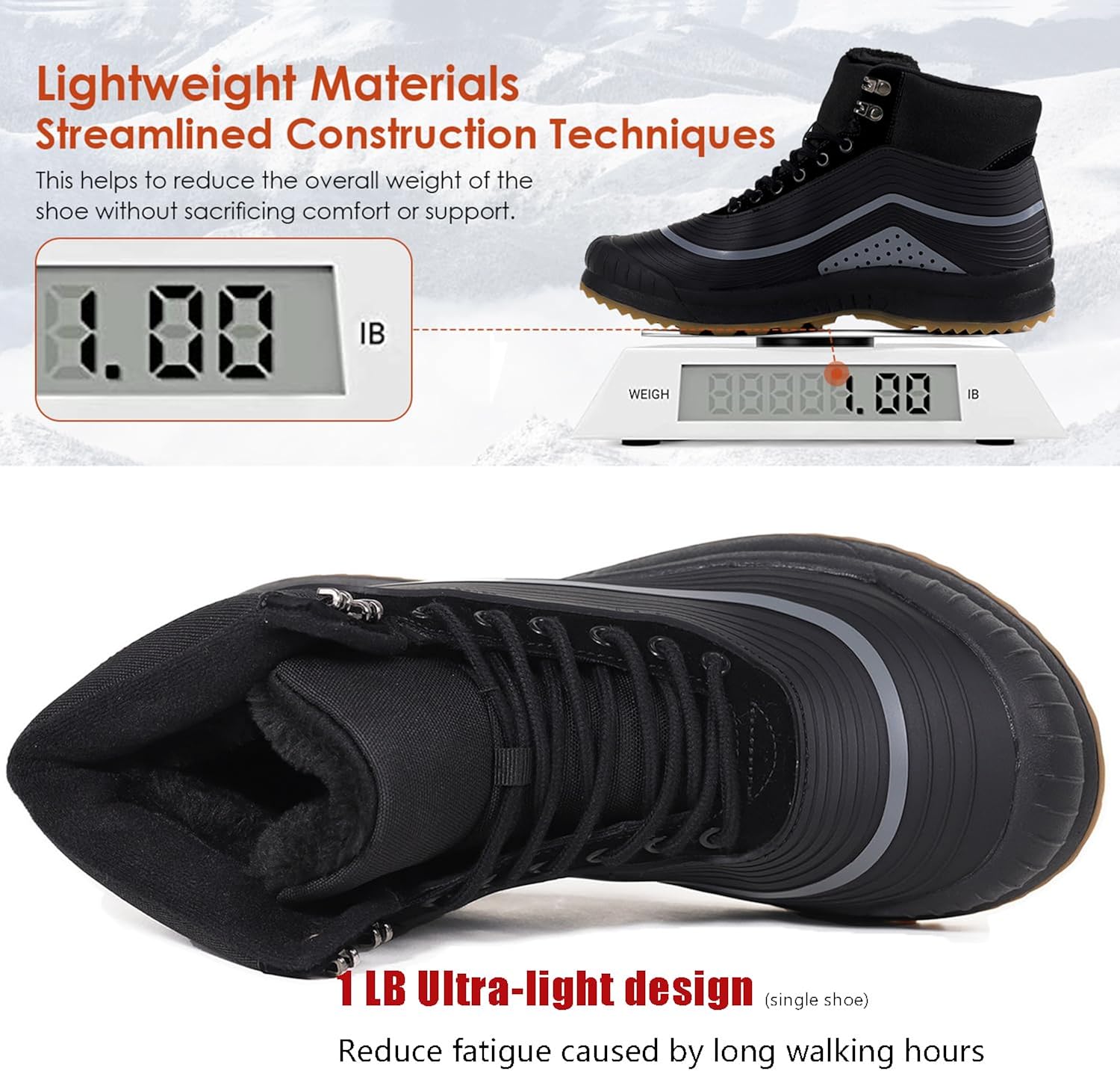 Vista 4 de ulogu Men's Snow BootsWaterproof Insulated Fur Lined BootiesLightweight Winter Shoes