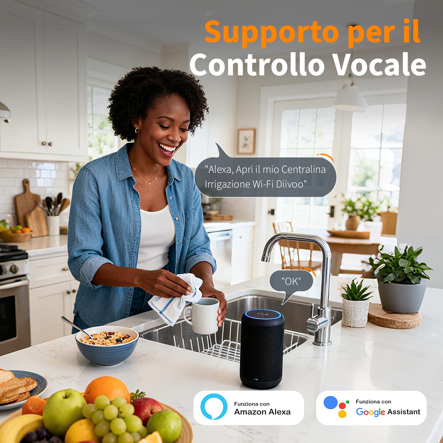 Diivoo Centralina Irrigazione WiFi con Ingresso Uscita in Ottone, Timer Irrigazione WiFi è Compatibile con Alexa e Google Home, Temporizzatore Irrigazione per Giardino, Prato