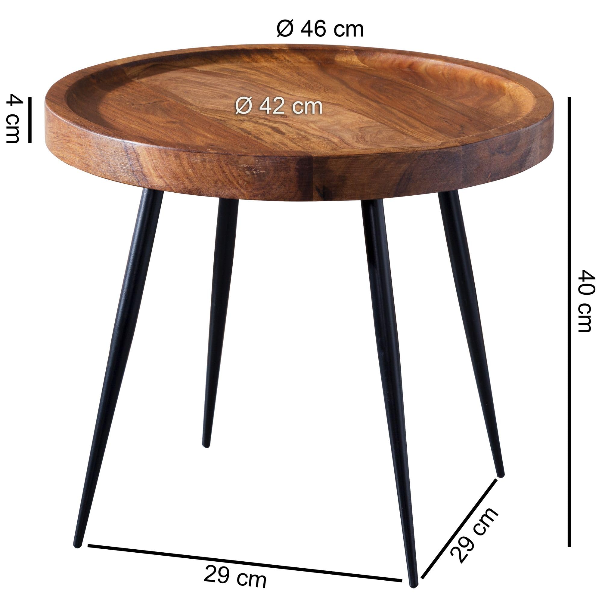 FineBuy Tavolino Rotondo 46x46x40 cm Sheesham Massello, Industriale
