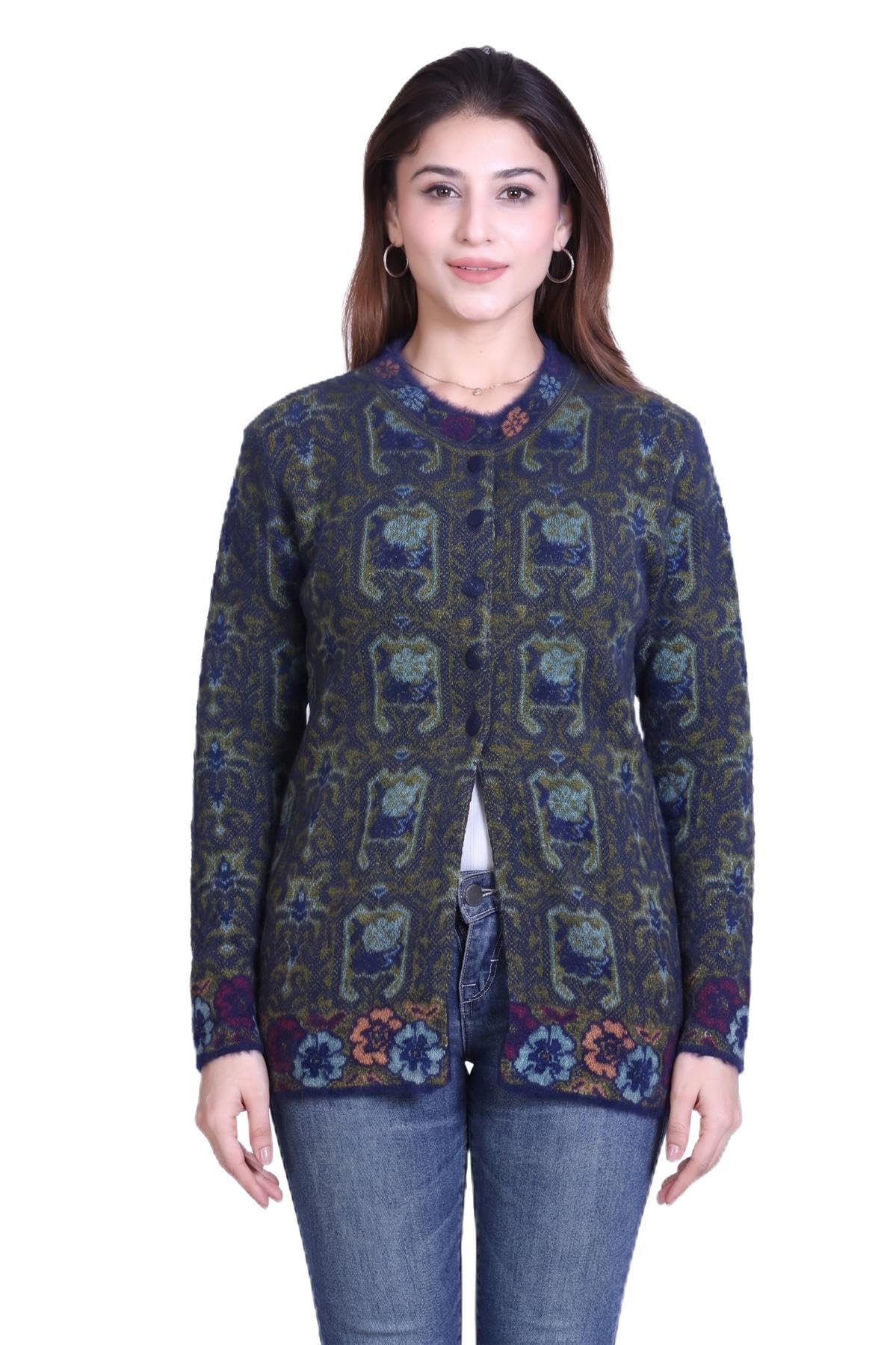 aarbee Full Sleeve Floral Jacquard Knit Woollen Cardigan for Women-picture-17