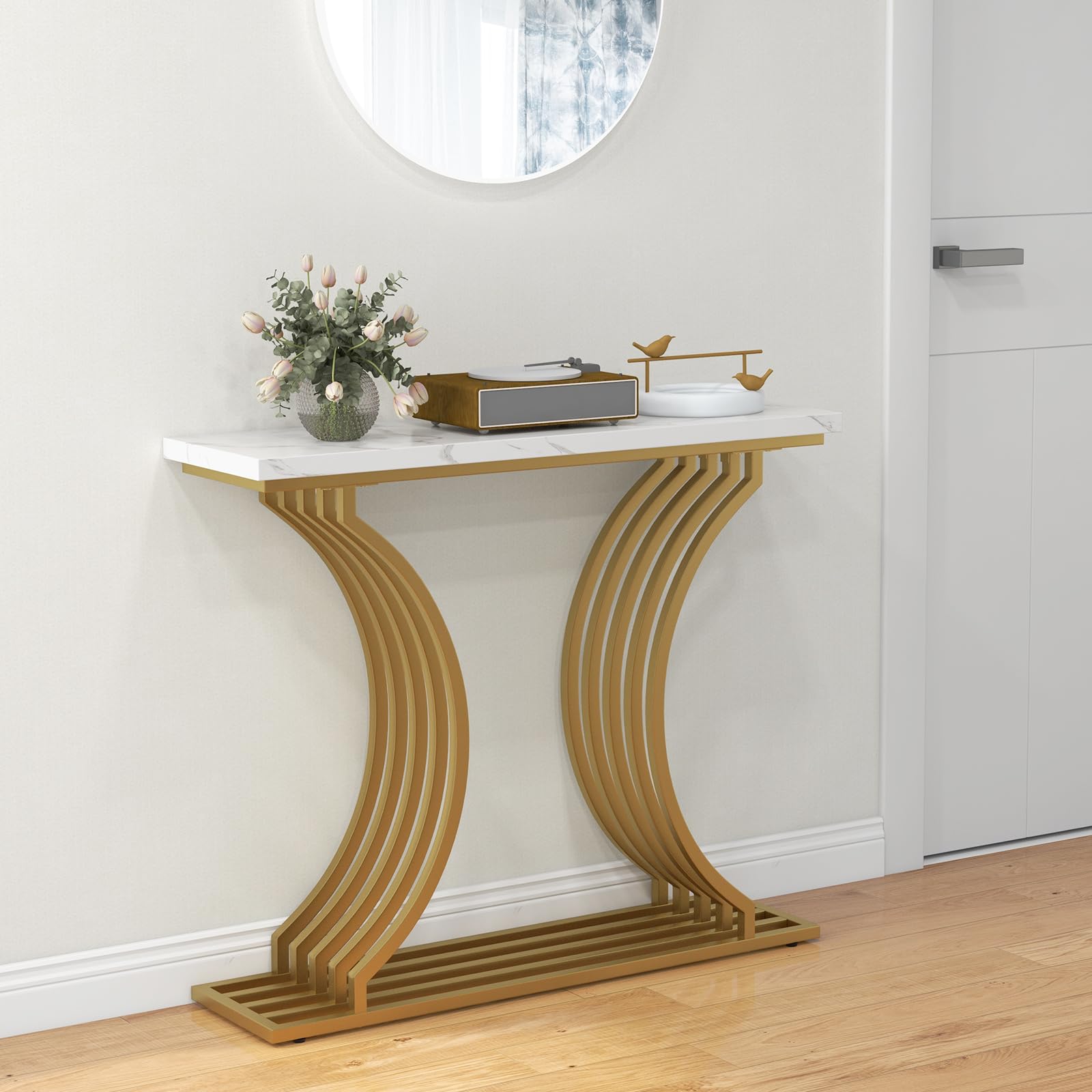 Tavolo Consolle Effetto Marmo GIANTEX - Moderno Per Ingresso 100x30x80cm