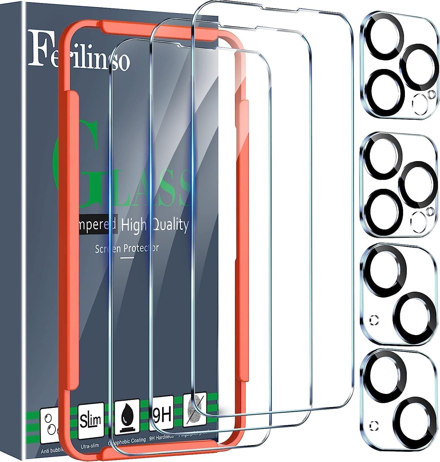 Ferilinso Screen Protector for 14 Plus iPhone 14 Pro Max, Tempered Glass | 3 Pack, 9H+ Military-Grade Shatterproof, HD Clear, Case Friendly, Easy Installation Bubble Free, with Camera Lens Protector
