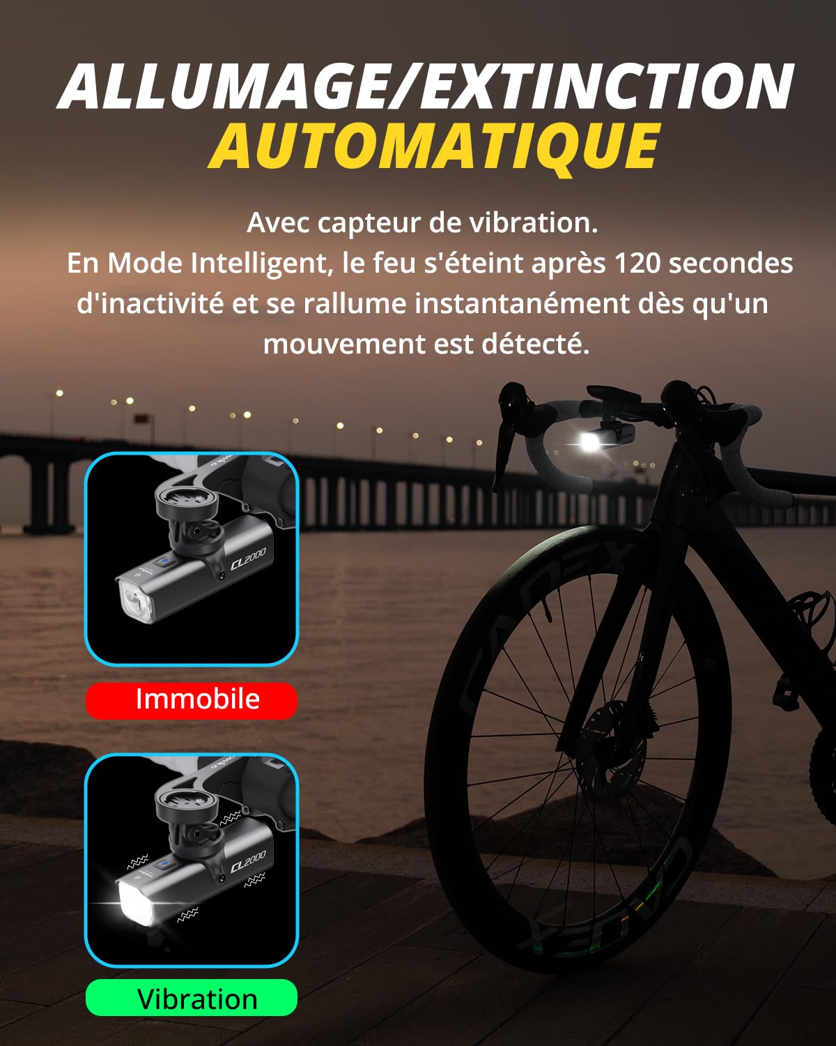 TOWILD CL2000 Éclairage Professionnel 2000 Lumens pour Vélo, Lampe LED Rechargeable USB-C 5000mAh Éclairage Super Lumineux Anti-éblouissement pour vélos de Route/Montagne,Fanal Avant étanche IPX6