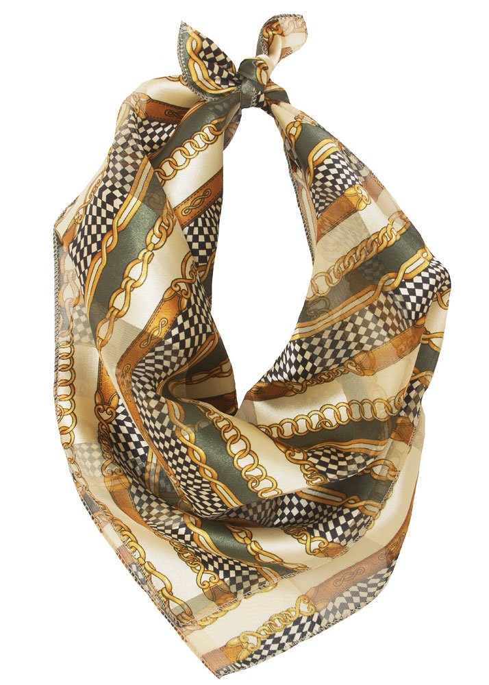 Women's Satin Striped Lightweight Spring/Summer Square Check with Rings Printed Scarf