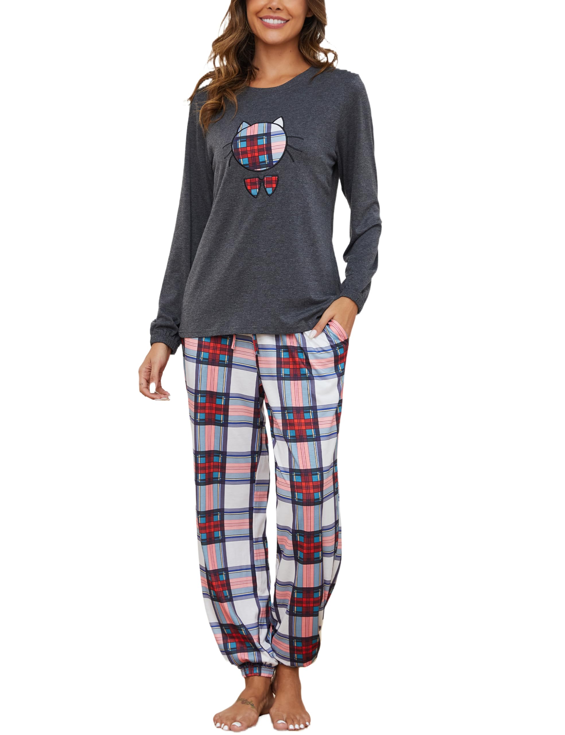 blauw katoenen dames pyjama set met knopen Stripey Marine