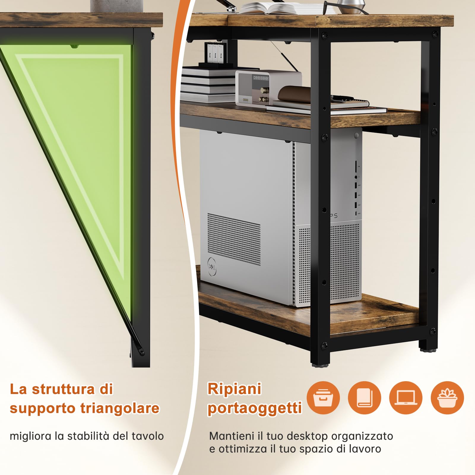 JUMMICO Scrivania Angolare a L 140x80 cm Design Moderno Marrone