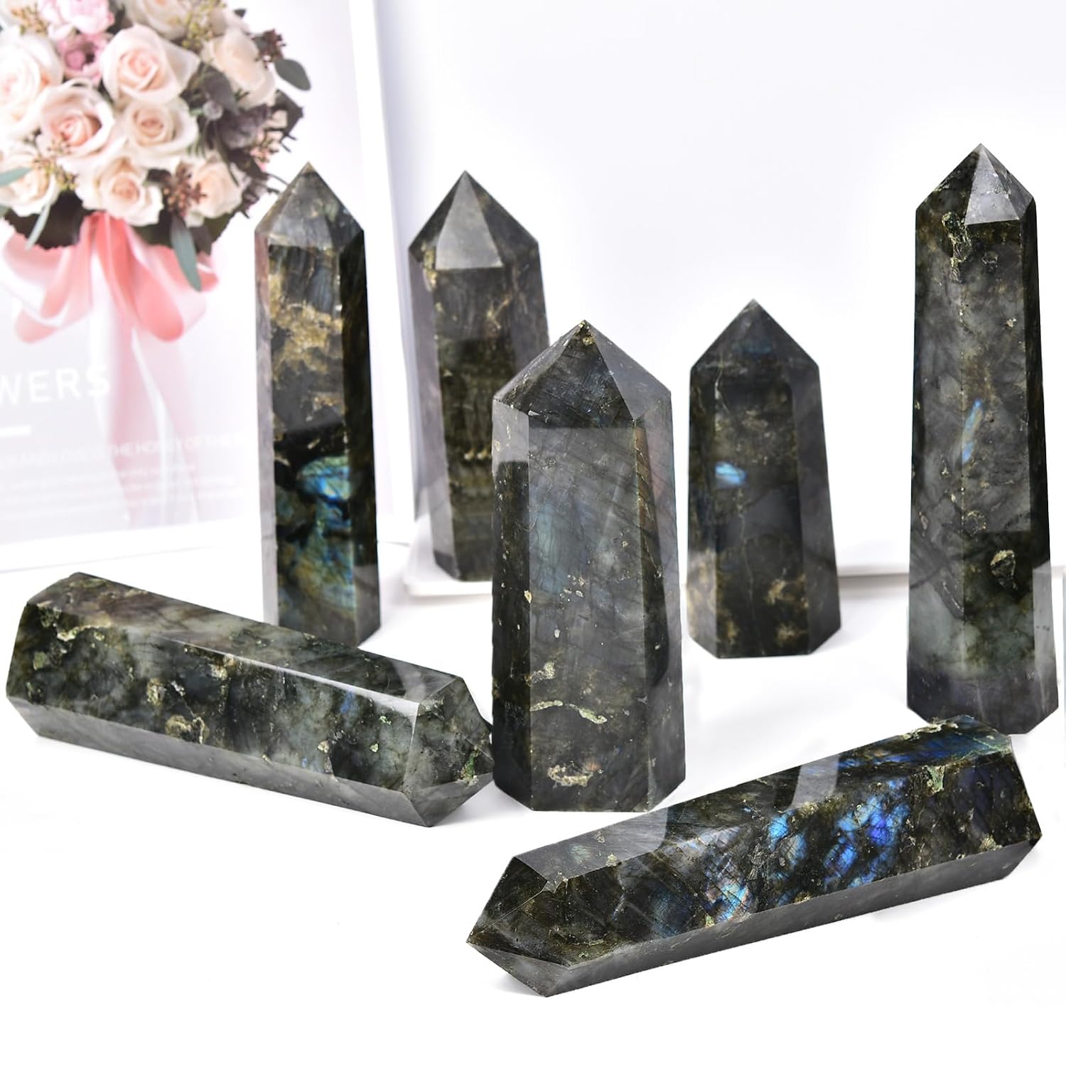Large Labradorite Crystal Tower Natural Healing Crystal Point Wand Obelisk 6 Faceted Reiki Chakra Meditation Therapy Home Decor Gift 1.5-2 LBS - Image 7