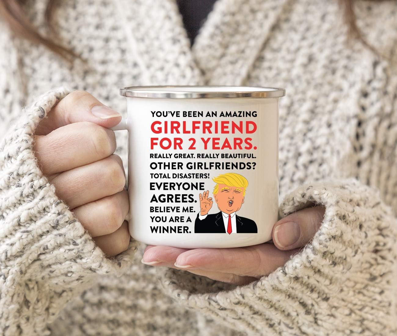 Andaz Press Funny President Donald Trump 11oz. Stainless Steel Campfire Coffee Mug 2nd Dating Anniversary for Girlfriend from Boyfriend, 1-Pack, for Democrats Republicans