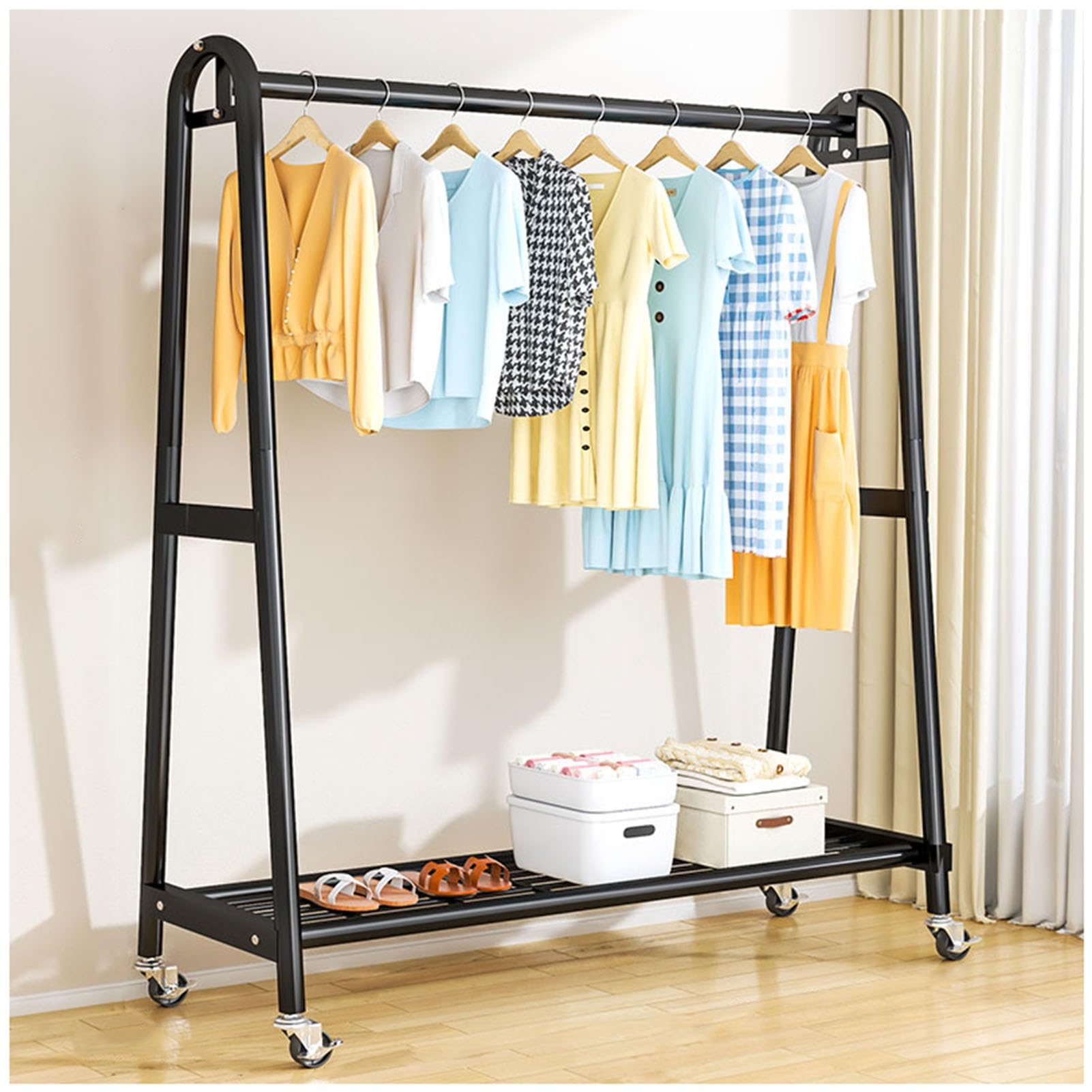 Aycdl Black Heavy-Duty Rolling Clothing Rack With Storage Shelf Metal Garment Rack On Wheels Adjustable Clothes Hanger Nizer,-120X40.5x156cm