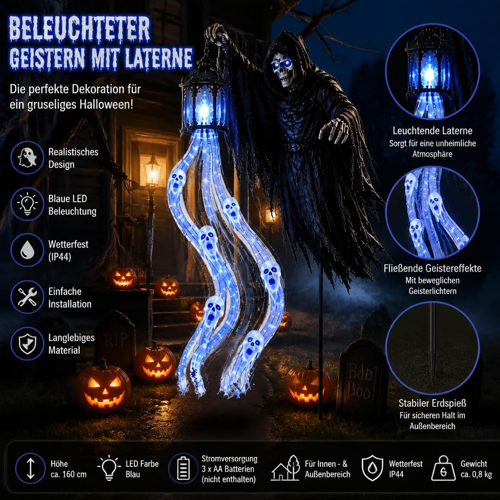 Halloween Licht Soul Harvester Animiertes Gartenlicht Geist, 2PC