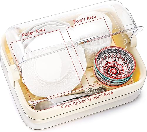 Miniatura 4 de ZEAYEA Escurridor de platos de plástico, caja de almacenamiento de secado de botellas con tabla de drenaje y cubierta de tapa, bandeja de tazas de