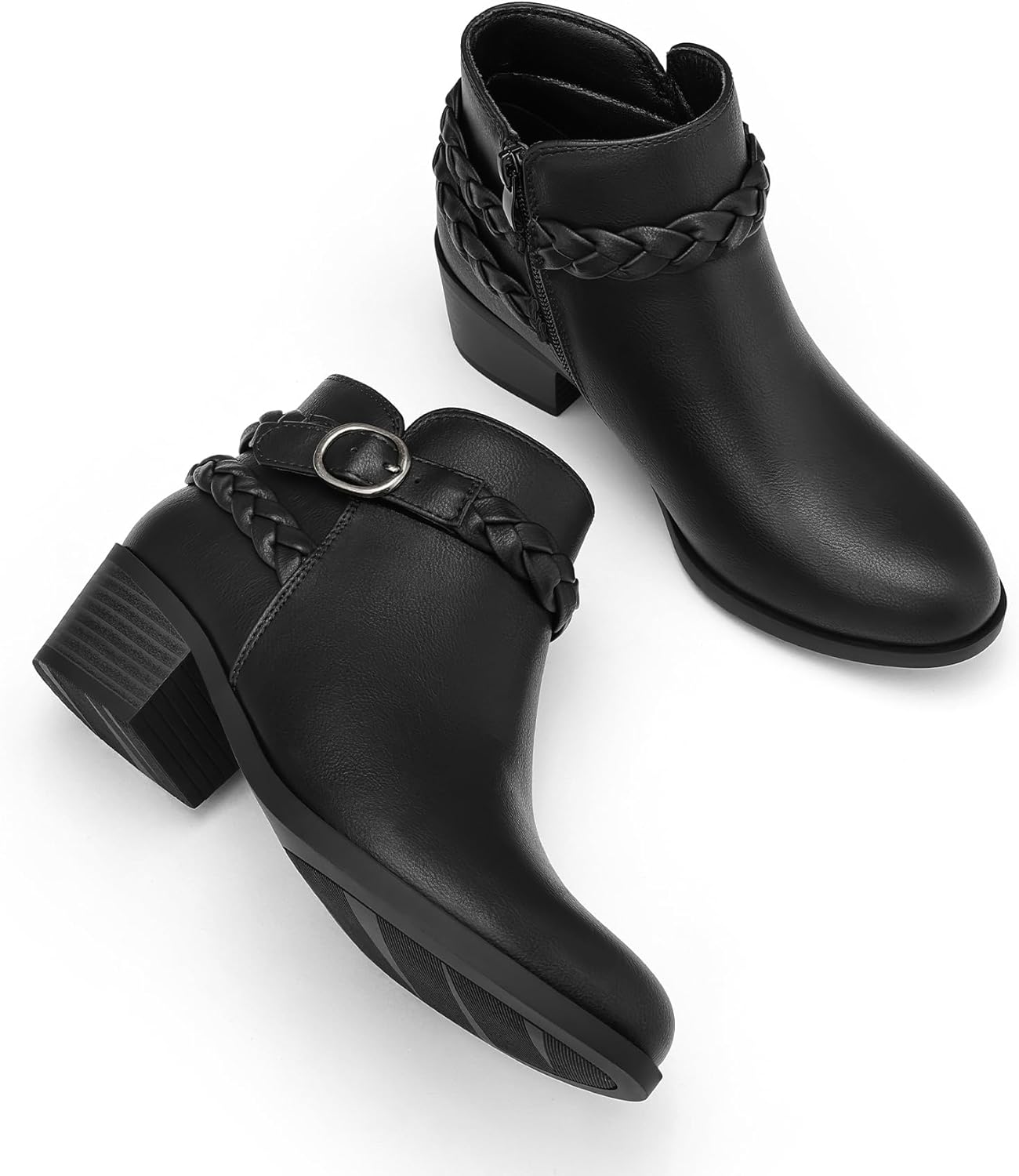 mysoft Women's Ankle Boots Low Chunky Heel Round Toe Wide Width Short Booties Side Zipper - Image 3