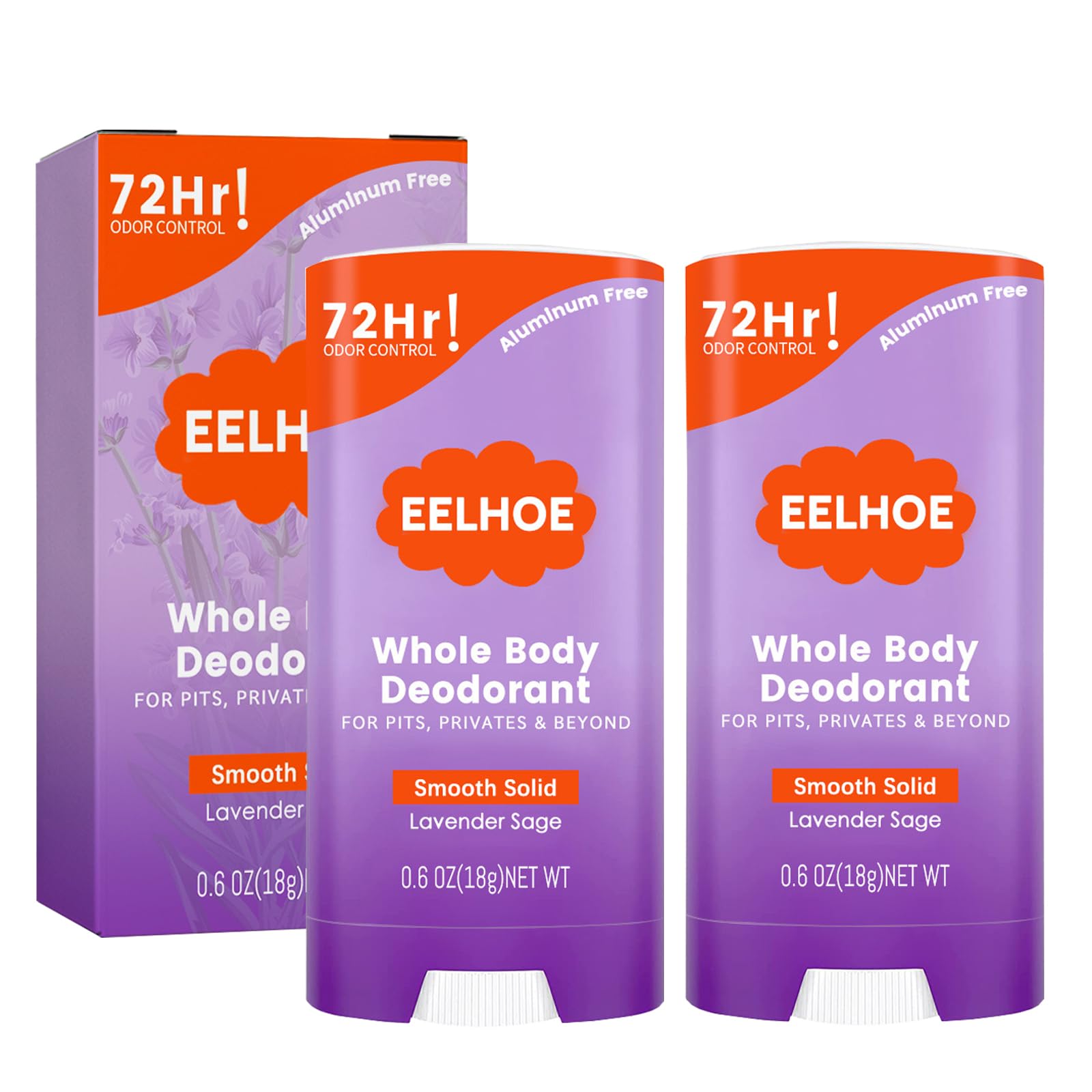 2 Pcs Whole Body Deodorant,Deodorant for Women,Smooth Solid Stick,Invisible Cream Stick,72 Hour Odor Control,Baking Soda Free and Skin Safe (Lavender*2)