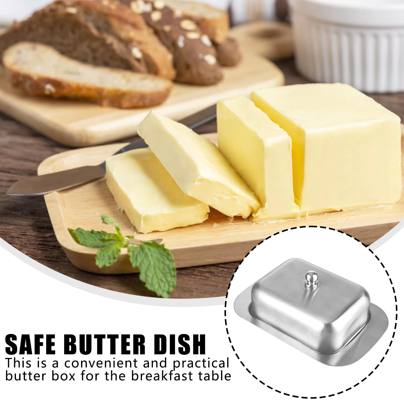ASelected 18.5X12.2X6 Cm Stainless Steel Butter Dish with Lid Butter Holder Airtight Cheese Dish Butter Plate with Lid Kitchen Dinnerware - Image 3
