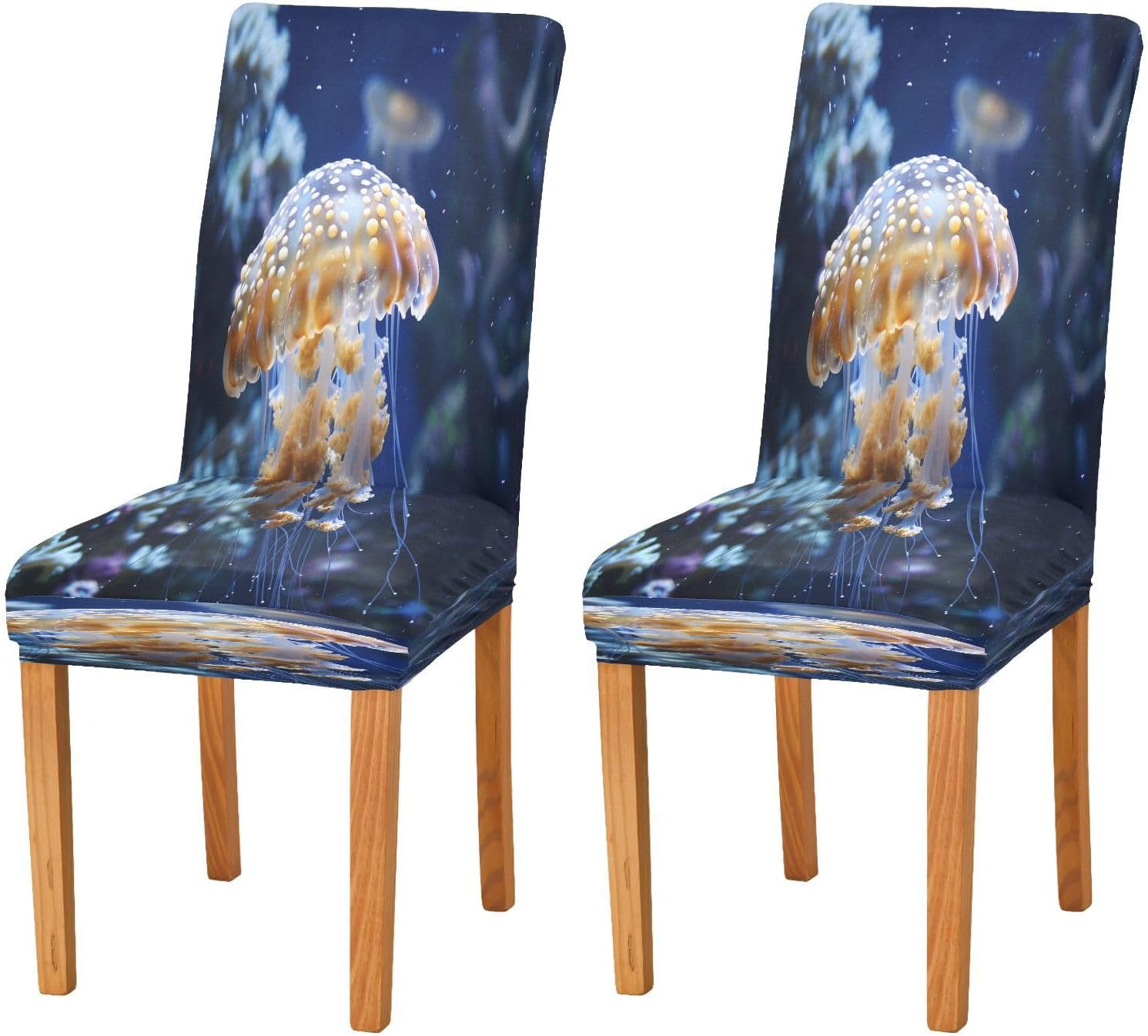 ALAZA Chair Covers for Dining Room, Sea Underwater Animals Jellyfish Stretch Chair Cover Sets Chair Protector for Formal Dining Celebration
