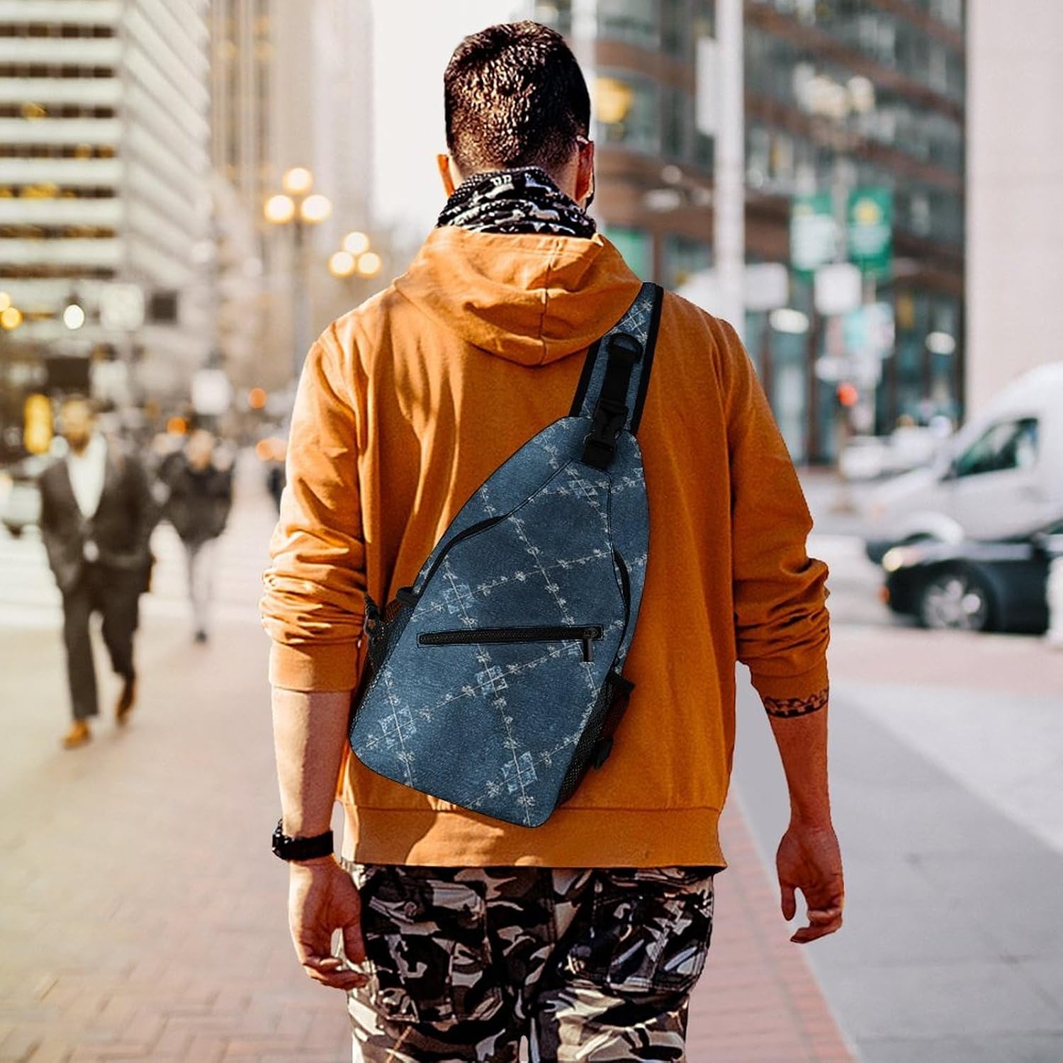 Grid Lines Sling Crossbody Bag Lightweight Chest Shoulder Backpack for Outdoor Sports