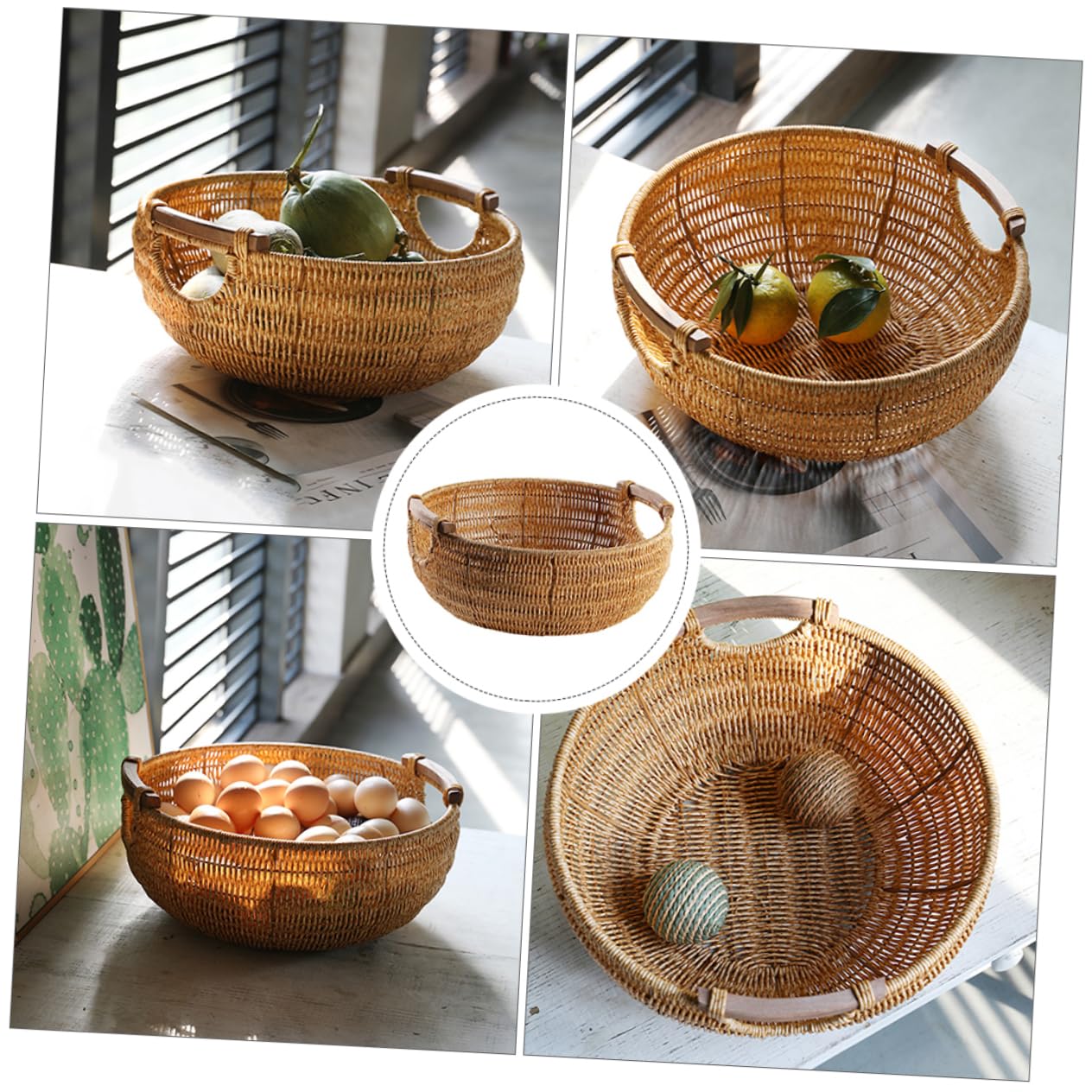 OFFSCH 1Pc Decorative Fruit Basket with Handle Nordic Style Snack Container for Vegetables and Bread Woven Desktop Decor for Home and Kitchen