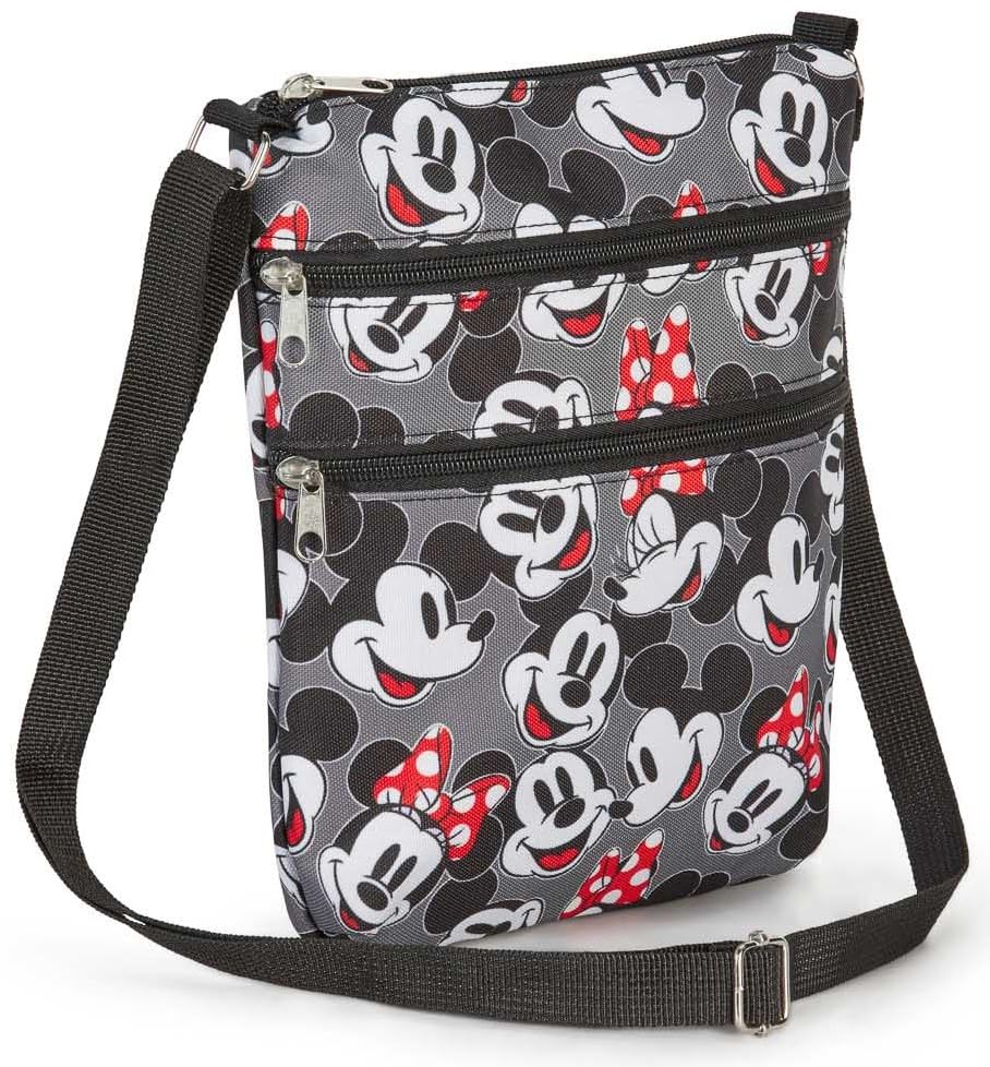 Bandolera Mickey Minnie Winnie the Pooh Estampado Pasaporte Viaje, Mickey Minnie Gris 9