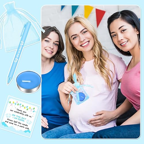Miniatura 10 de Ctosree 50 juegos de regalos de baby shower para invitados, 50 velas de té, 50 unidades, etiqueta de agradecimiento, 50 bolsas de gasa con cordón,