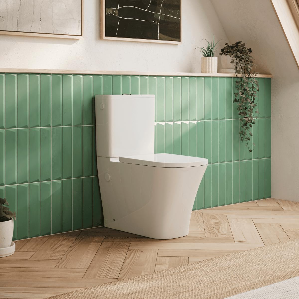 Wc Inodoro Completo Compacto Adosado a Pared Cuadrado con Sistema Rimless | Wc Completo con Salida Dual y Asiento Amortiguado