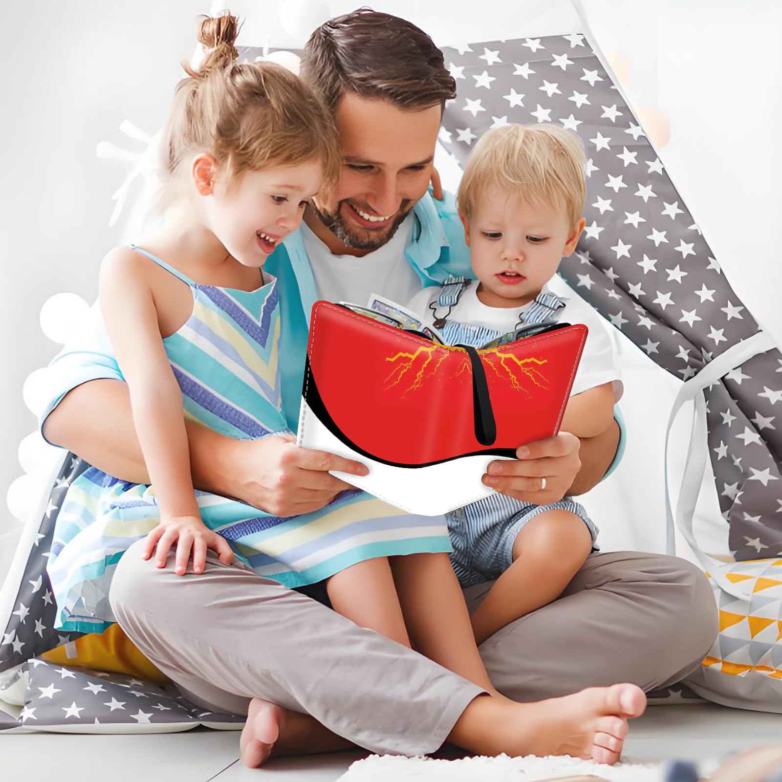 Kartenbinder 4 Taschen Reißverschluss Sammelkartenbinder für 400 Karten, PU Collection Binder mit abnehmbaren Hüllen für 50 Seiten, Tragbares Sammelalbum, Kartenbuch für Spielkarte, Sportkarten