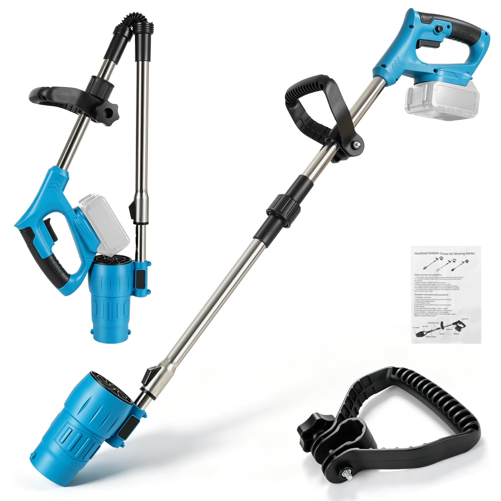 Soffiatore per foglie a batteria compatibile con Makita 18V | Velocità aria 63 m/s, Pressione 750 g, per Foglie, Neve, Polvere e Detriti