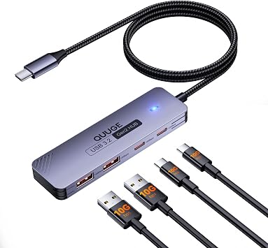 USB C Hub 10Gbps, USB 3.2 Gen 2 HUB with 2*USB-C & A, Type C Multiport Adapter for MacBook Pro/Air, Acer Aspire, HP Laptops, iPad Pro, iPhone 15/15 Pro Max and More, 100cm3.3Ft Long Cable