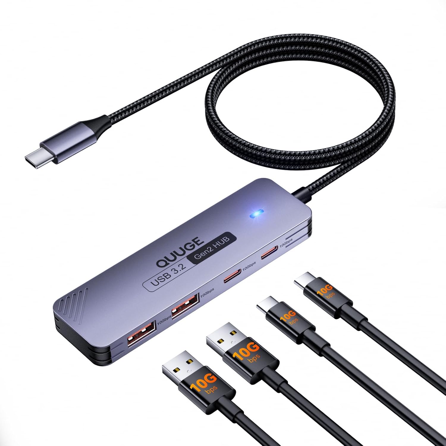 USB C Hub 10Gbps, USB 3.2 Gen 2 HUB with 2*USB-C & A, Type C Multiport Adapter for MacBook Pro/Air, Acer Aspire, HP Laptops, iPad Pro, iPhone 15/15 Pro Max and More, 100cm(3.3Ft) Long Cable