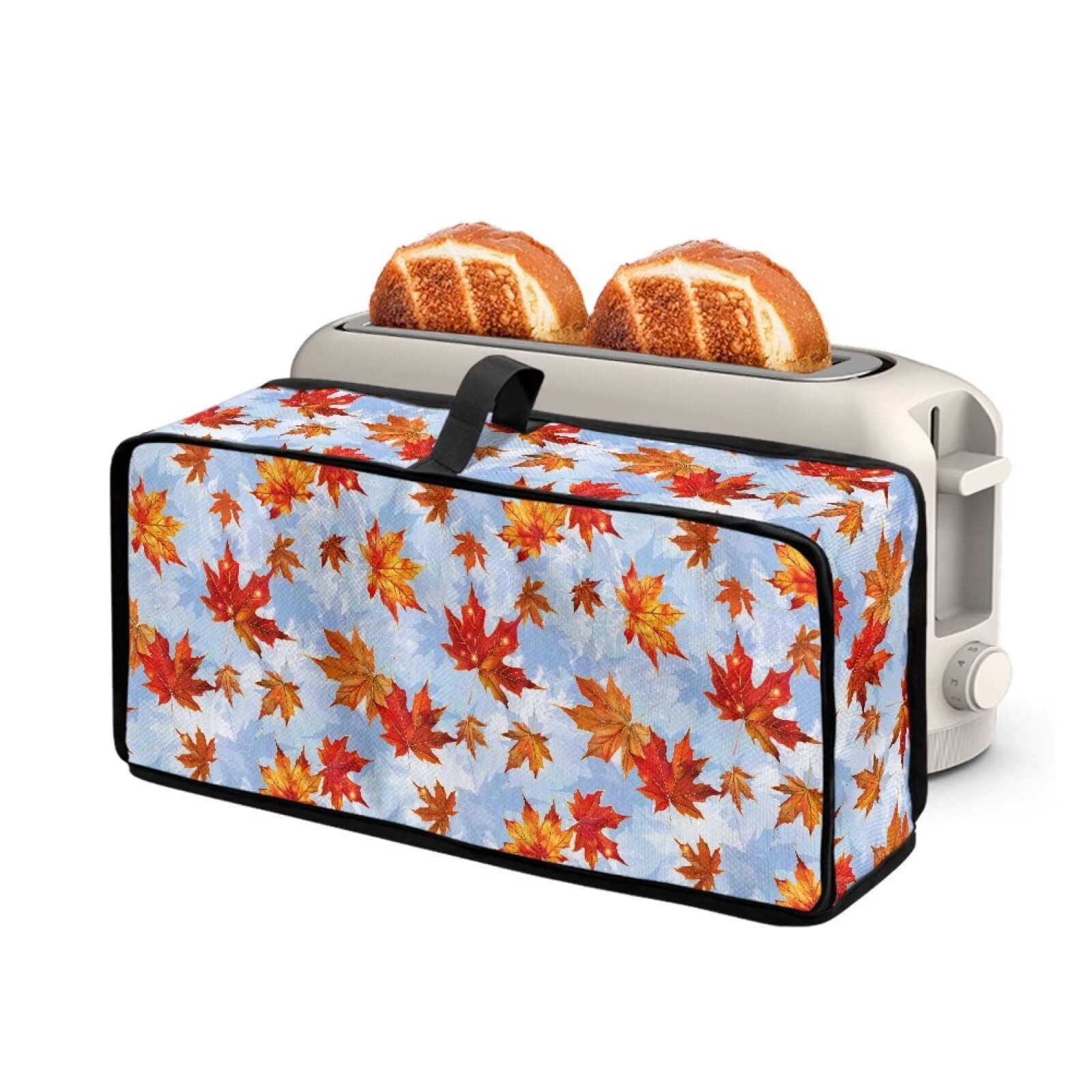 Fall Maple Leaf Long Slot 2 Slice Bread Toaster Oven Dustproof Cover with Top Handle Fingerprint Protection Toaster Cover Fits for Most Standard 2 Slice Toasters for Thanksgiving Day