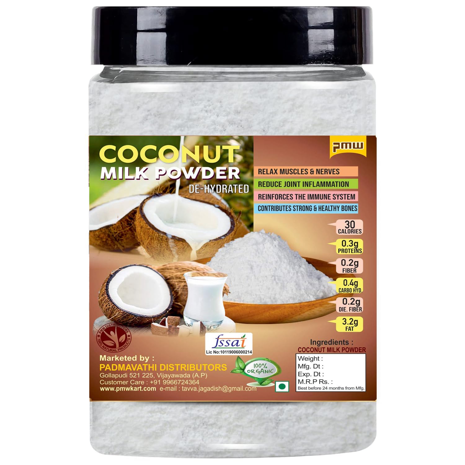 Pmw - Jar Pack - Organic - Natural & Dehydrated Coconut Milk Powder - 100 Grams (B08PFYV11H) Amazon Price History, Amazon Price Tracker