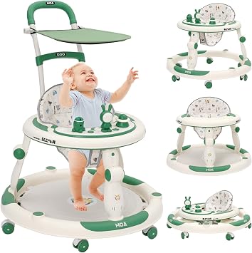 3 in 1 Foldable Baby Walker,Kids Sit and Stand Activity Walker Height Adjustable with Sunshade,360  Quiet Wheels,Parent Handle,Dinner Tray,Music Game Play Center,Gift for Girls Boys Toddler 7 Months+