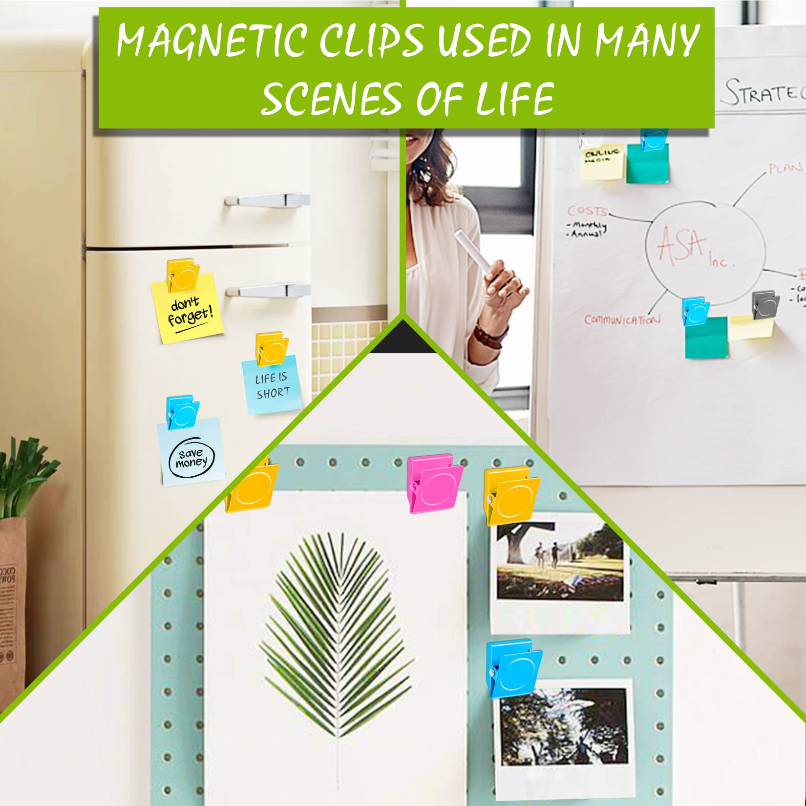 Grtard 12 Pack Magnetic Clips - Colorful, Heavy Duty, Scratch Free For Fridge & Office