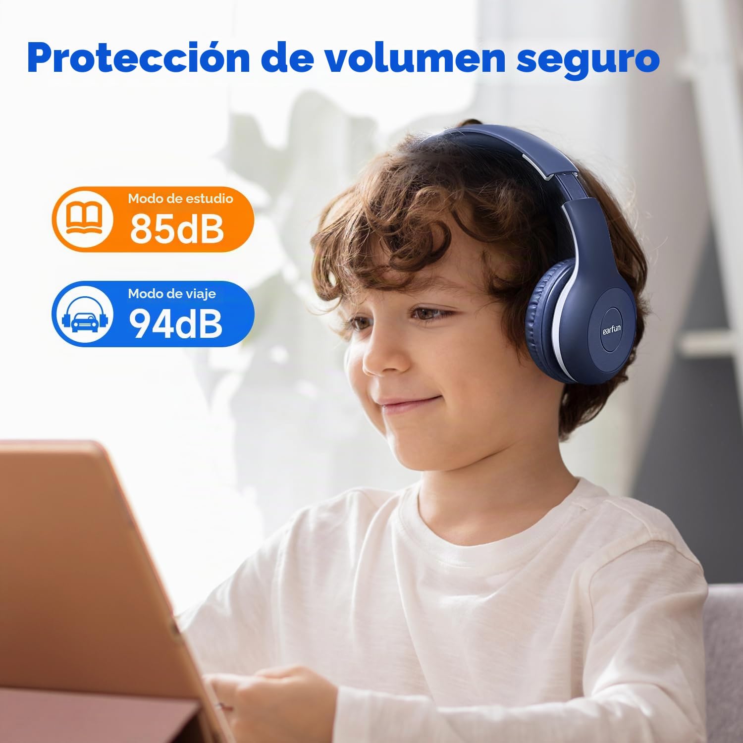 EarFun K2 Auriculares Niños Bluetooth, Cascos Inalámbricos,Pack 2,Azul&Rosa | Volumen Limitado 85/94 dB, Sonido Estéreo, 40H de Autonomía, Diadema Plegable para Escuela/Viaje/Movil/Tablet/PC