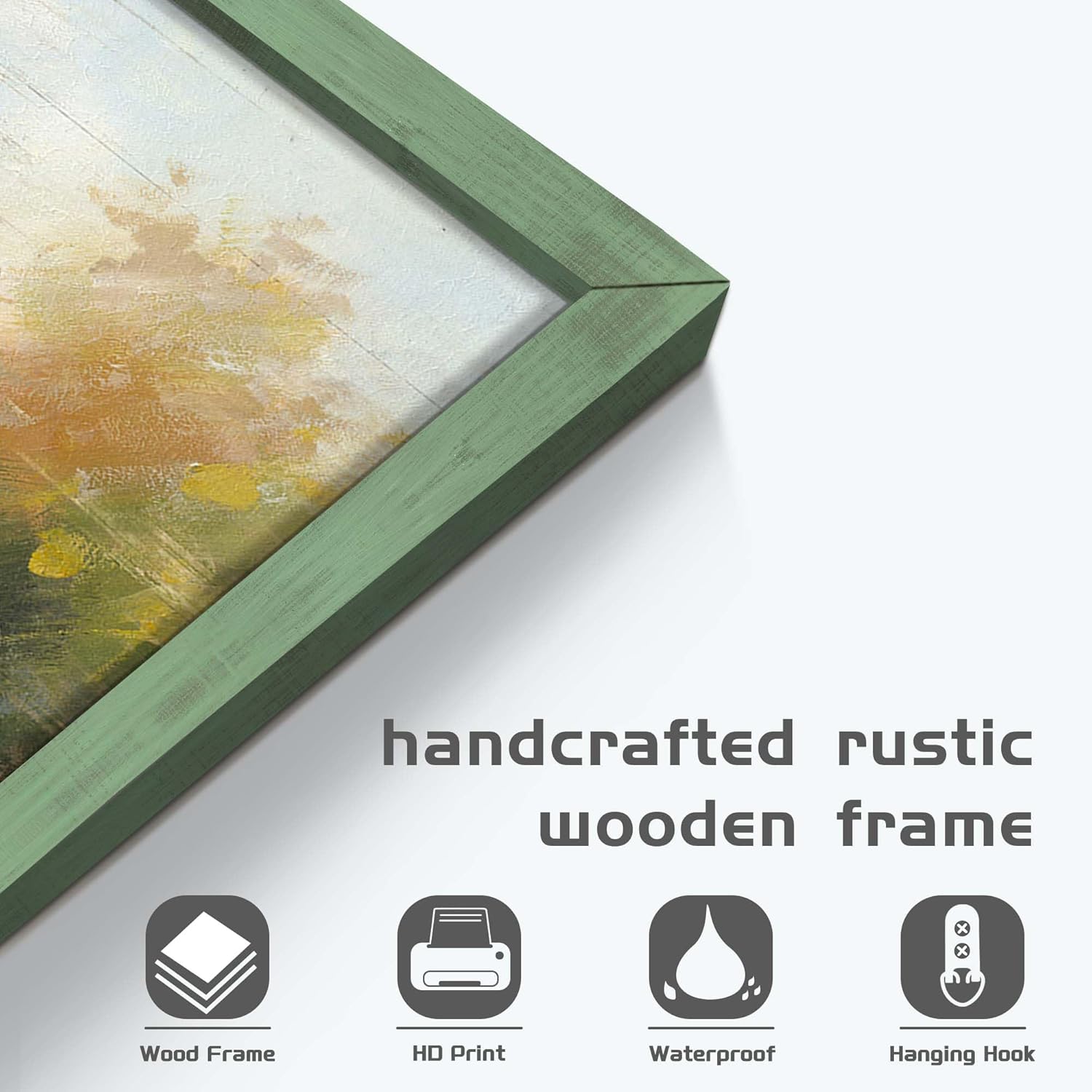 Rustic Landscape Framed Wall Art - Countryside Stream Painting Lake Scenery Picture Colorful Spring Nature Artwork Decor for Living Room